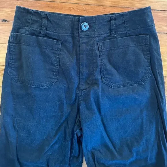 Maeve by Anthropologie Colette Linen Blend Cropped Wide-Leg Pants in Black Size - Picture 5 of 6